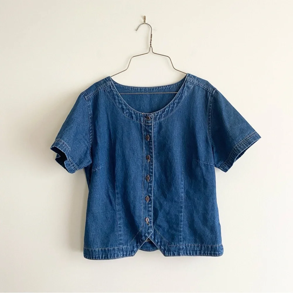 Vintage Erika & Co. Petites Denim Blouse – Size LP - Picture 1 of 4